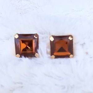 Vintage Topaz Colored Stone Earrings Square - for Pierced Ears. Estate Jewelry.